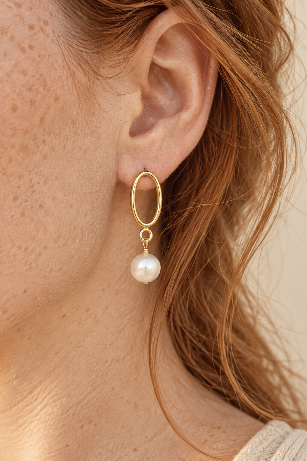 Boho model wearing Aveline Classic Pearl Drops