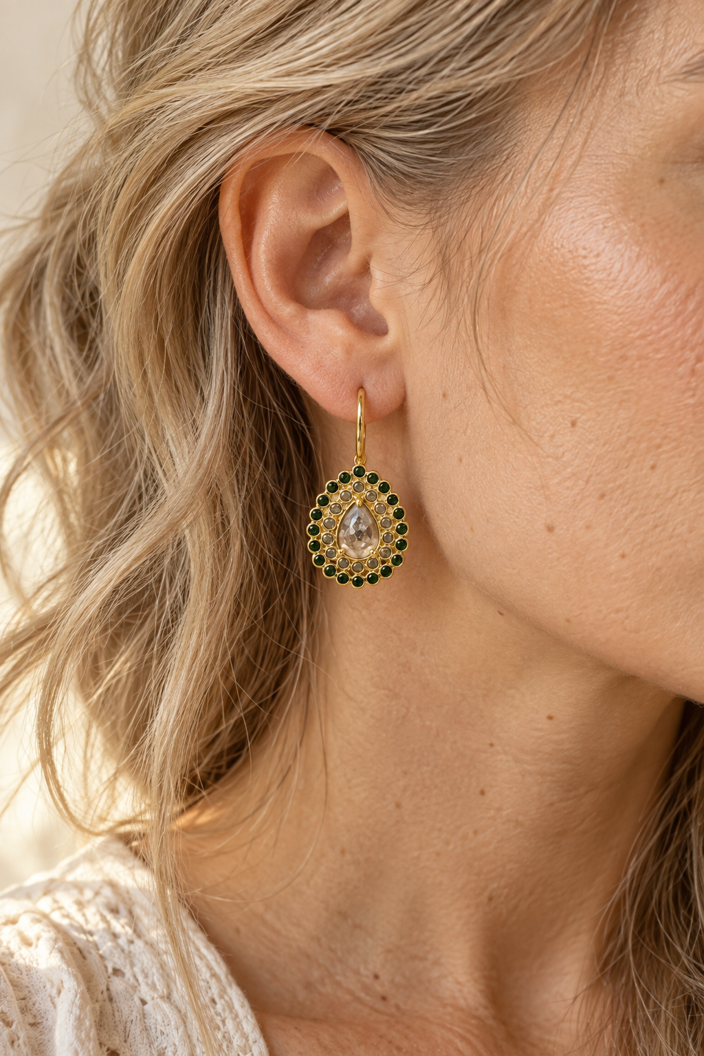 Model wearing Aveline Earrings