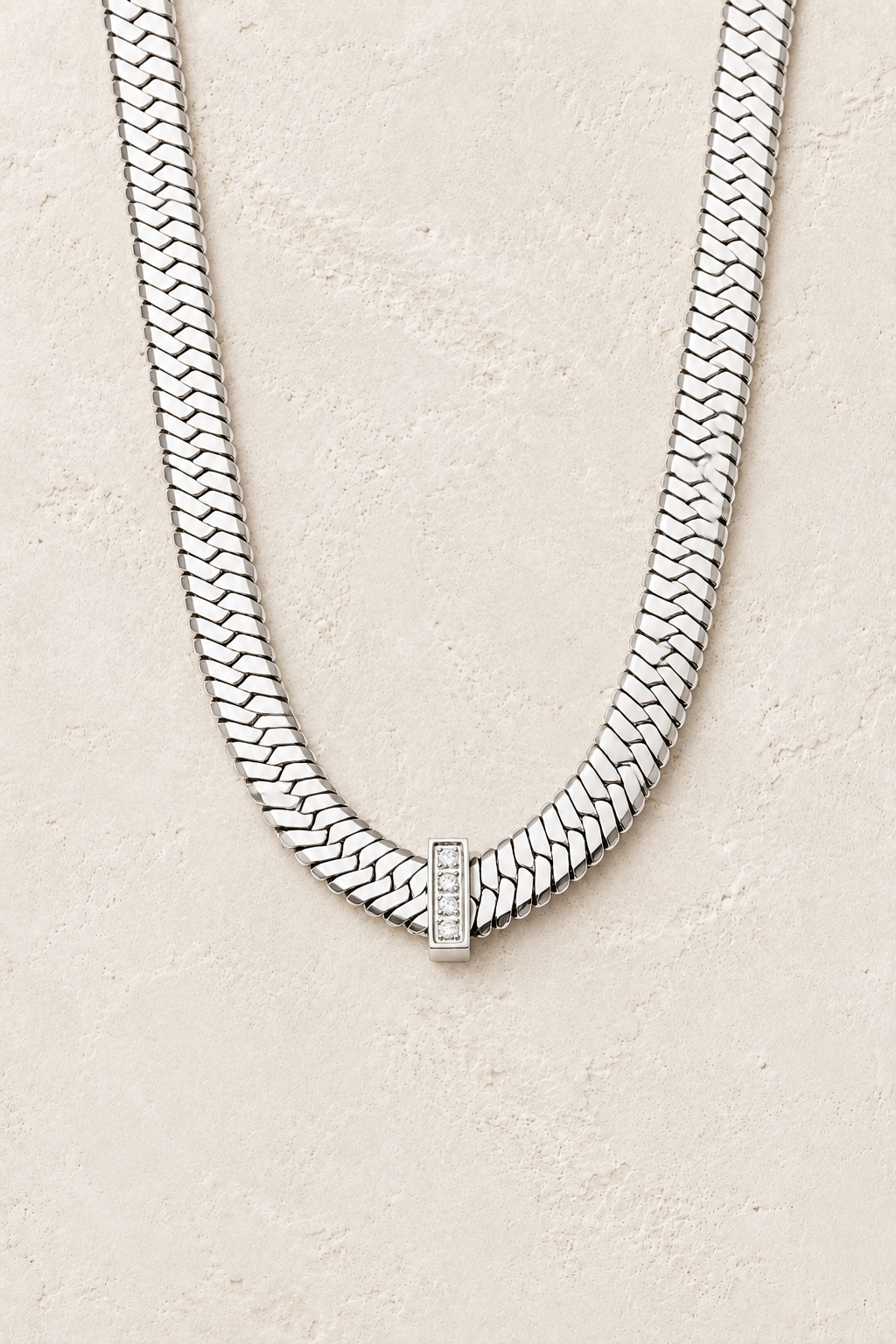 Nova Silver Cuban Chain Necklace on Francesca's approved original hero background