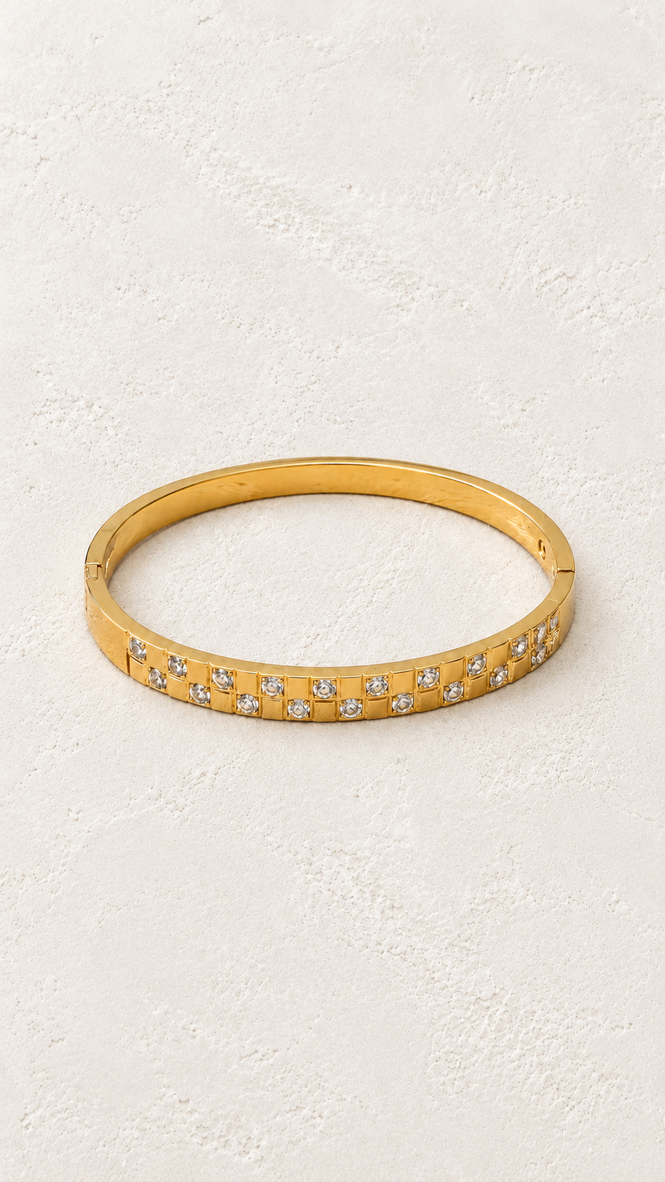 Elisia Gold Square Crystal Bangle on Francesca's supplied original hero background