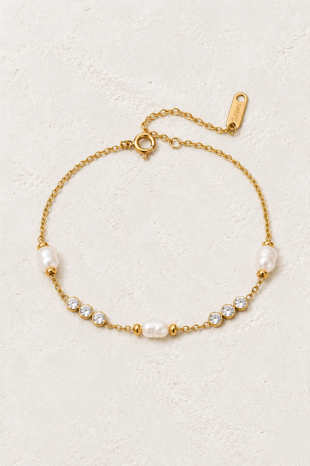 Perla Freshwater Pearl & Crystal Station Bracelet on Francesca's supplied original hero background