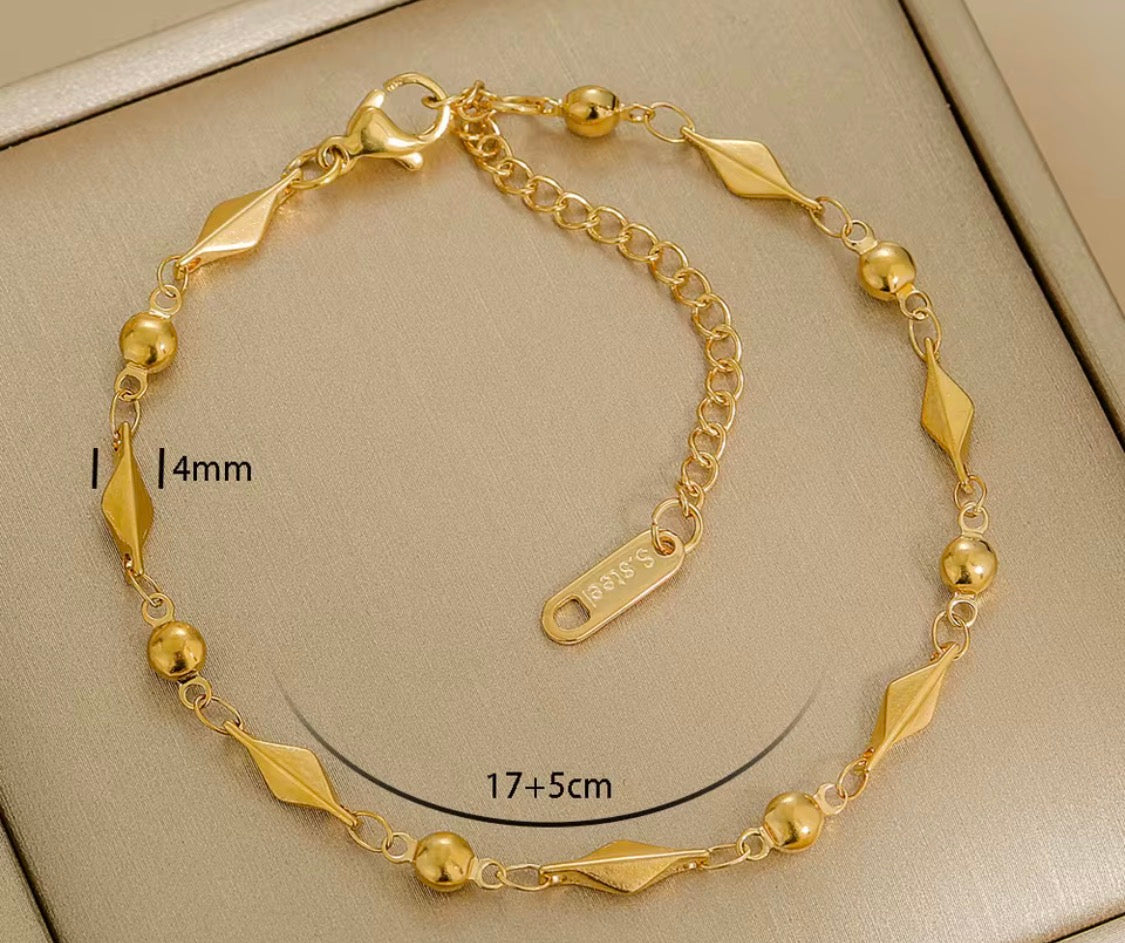 
                  
                    Gold Diamond & Bead Bracelet with measurements
                  
                