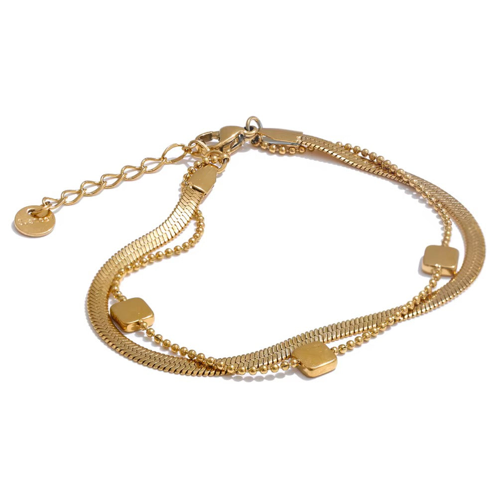
                  
                    Gold Layered Square Charm Bracelet detail
                  
                