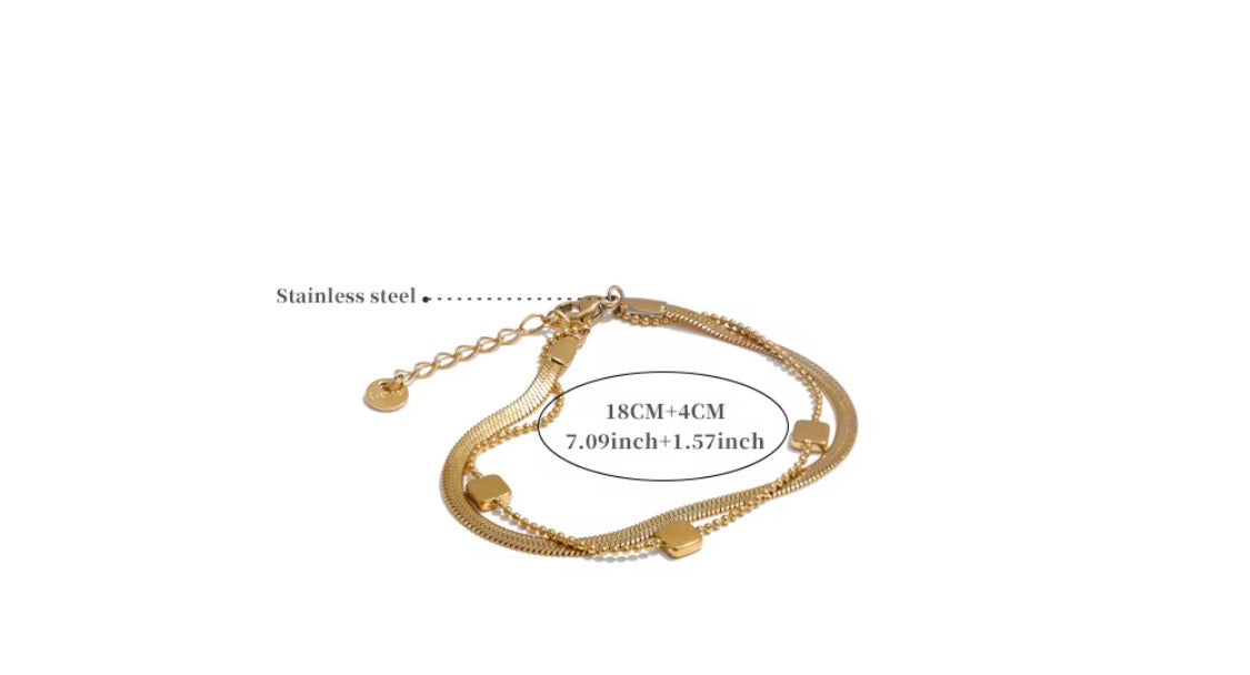 
                  
                    Gold Layered Square Charm Bracelet with measurements
                  
                
