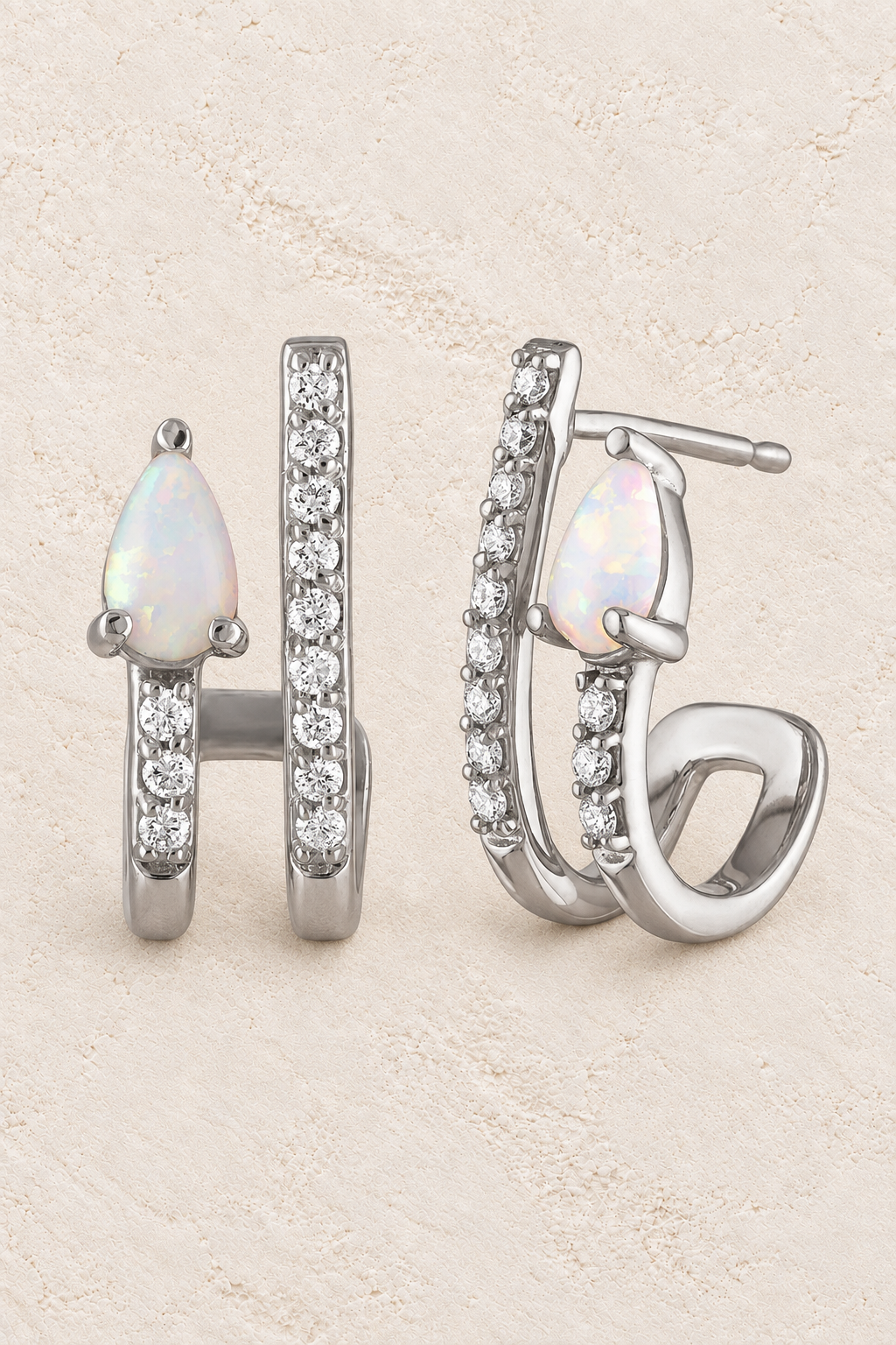 Boho & Mala Opal Sterling Silver Stud Earrings on warm cream textured background