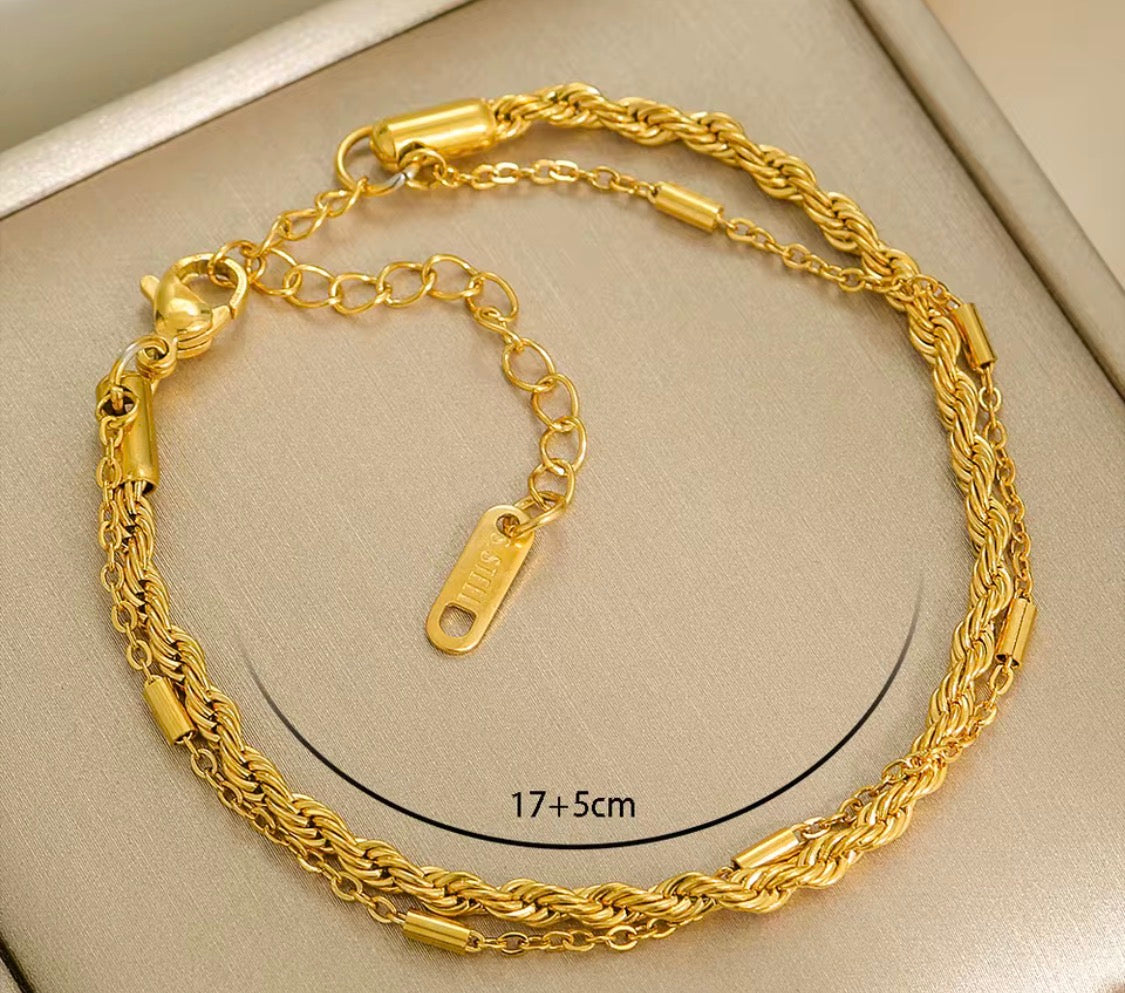 
                  
                    Gold Rope Layered Bracelet with measurements
                  
                