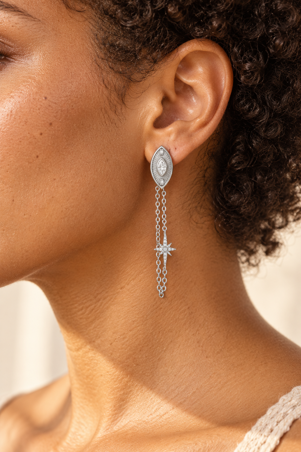 Model wearing Boho & Mala Sterling Silver Stud Earrings