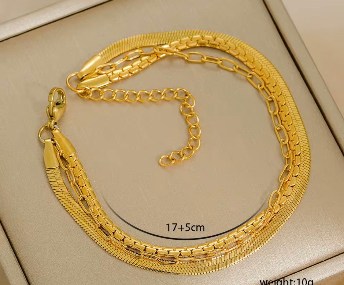 
                  
                    Gold Triple Chain Bracelet with measurements
                  
                