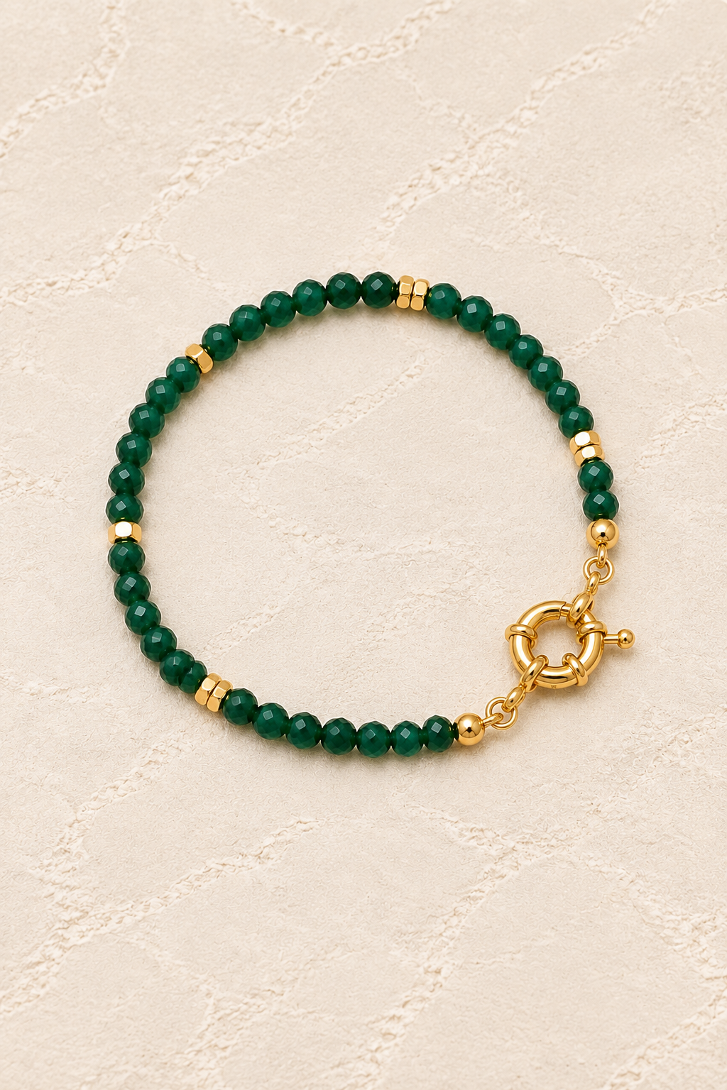 Green Jade Beaded Crystal Bracelet on ivory plaster, tall product cover