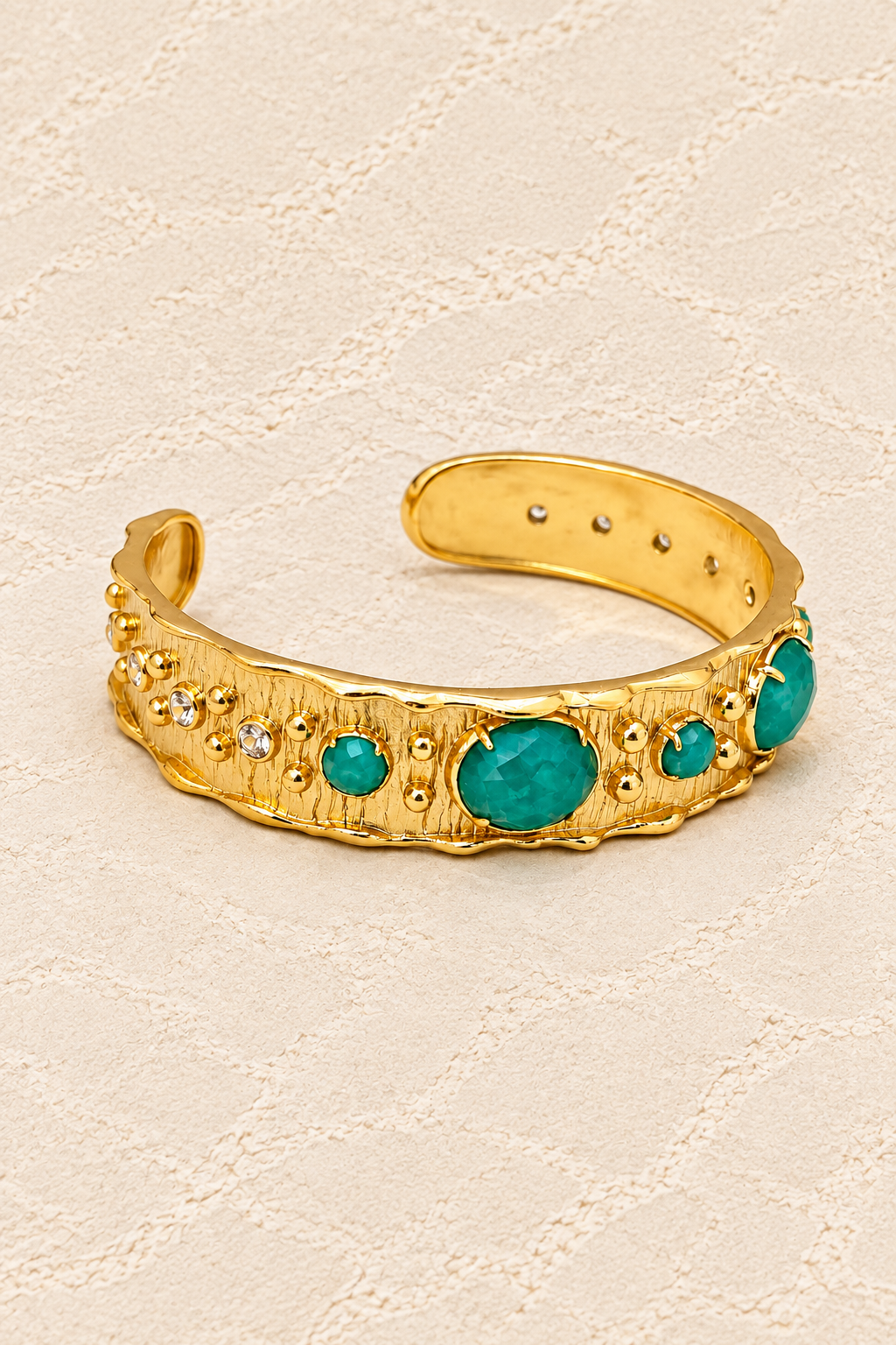 
                  
                    Amazonite Solara Cuff Bracelet on ivory plaster, tall product cover
                  
                