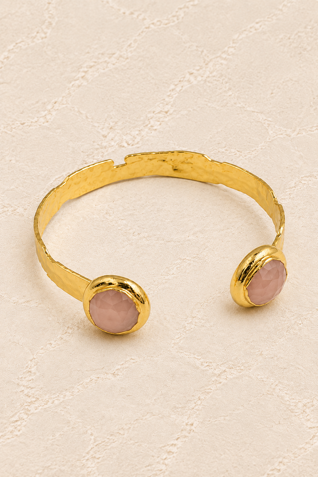 Rose Quartz Isla Cuff Bracelet on ivory plaster, tall product cover