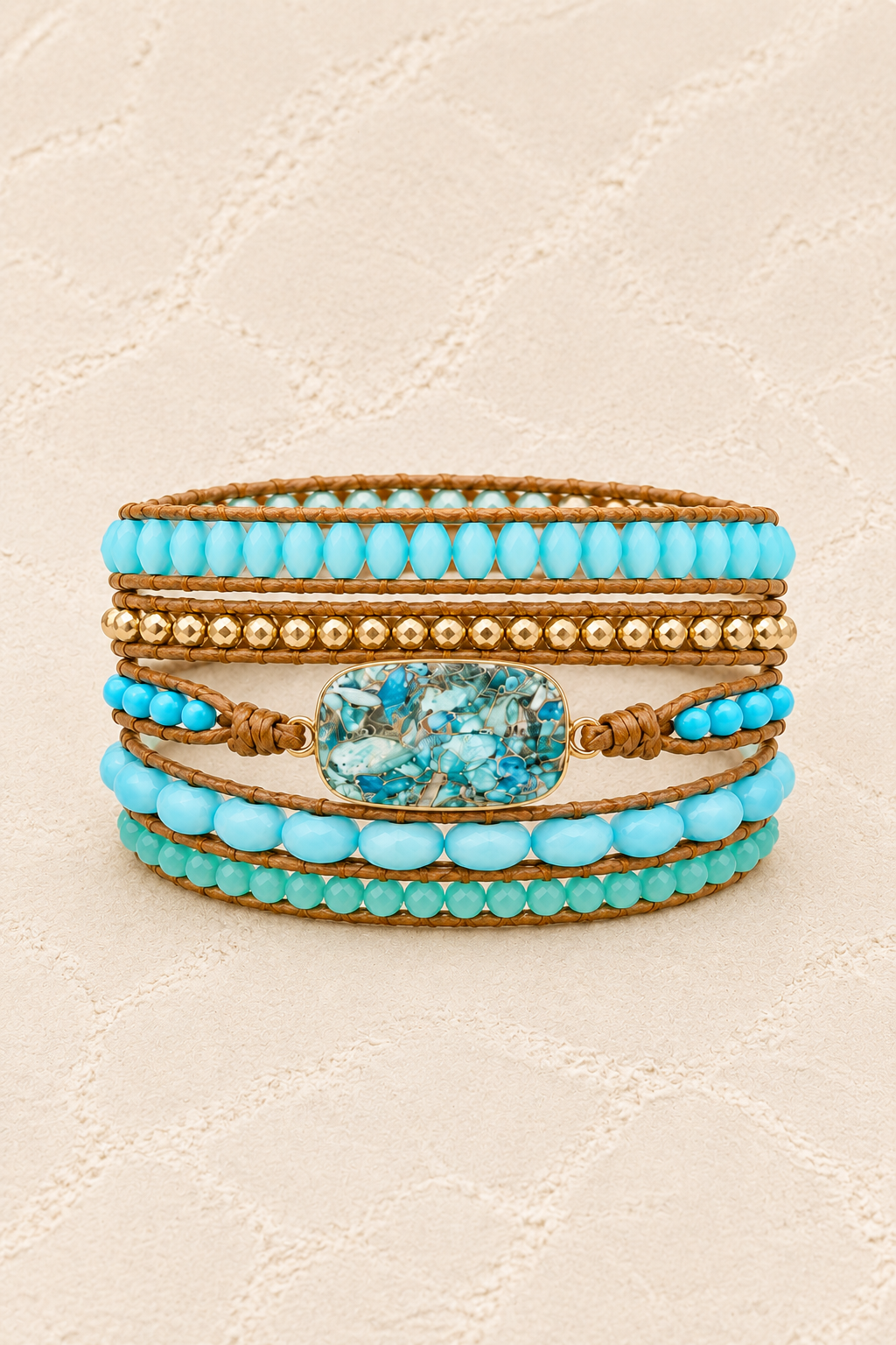 
                  
                    Handmade Amazonite Mixed Natural Stone Wrap Bracelet on ivory plaster, tall product cover
                  
                
