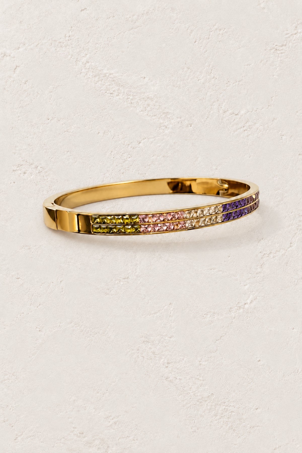 Calista Gold Multicolour Pavé Bangle on Boho & Mala's ivory plaster background