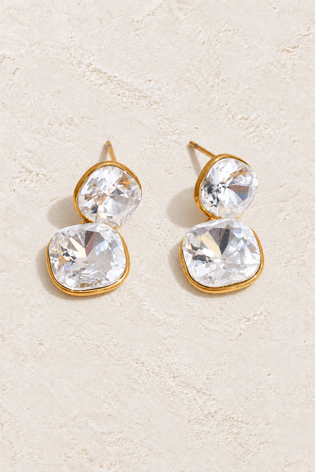 Gold Round & Cushion Crystal Drop Earrings — hero