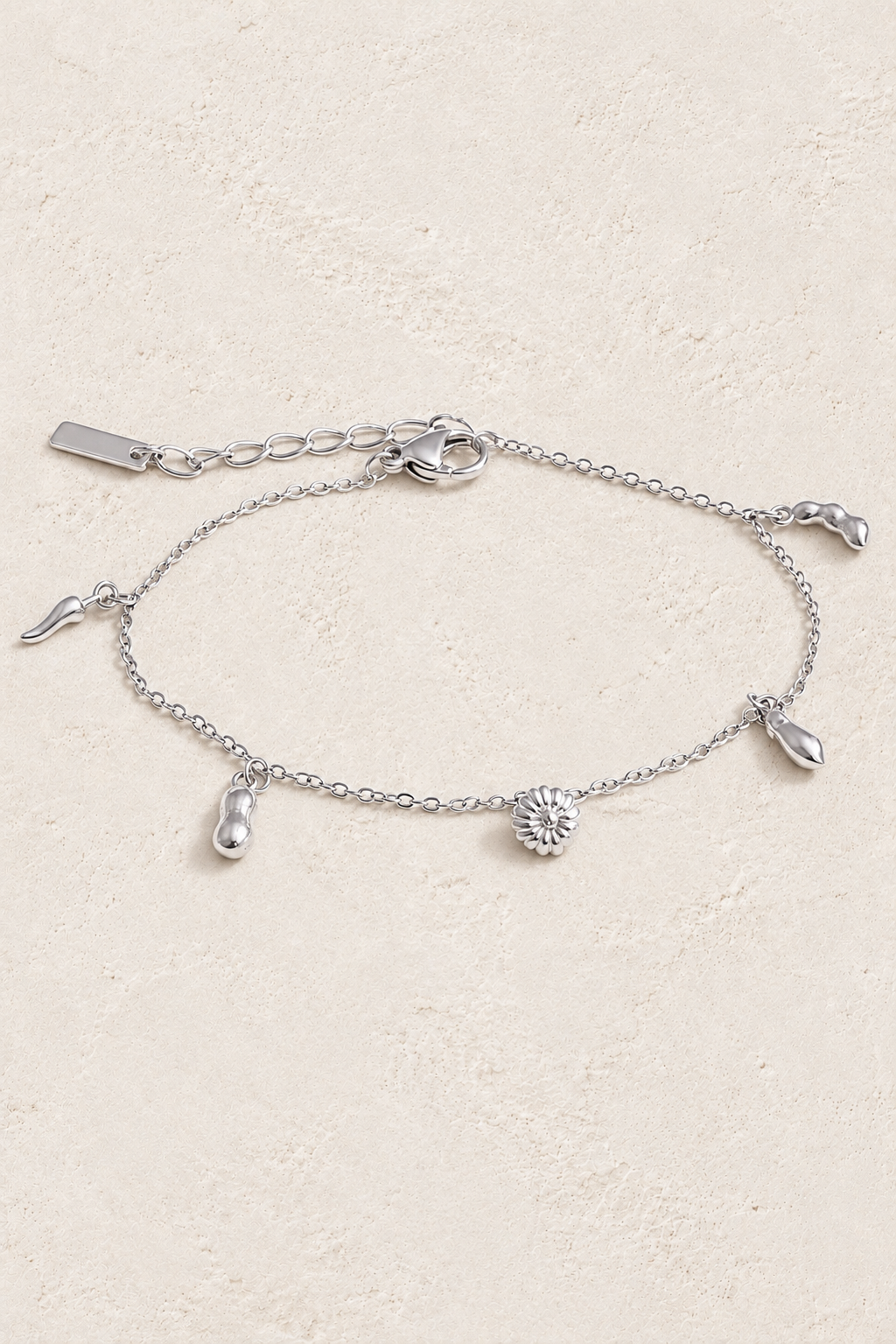 Sunflower & Charm Chain Bracelet – Silver on approved cream hero background
