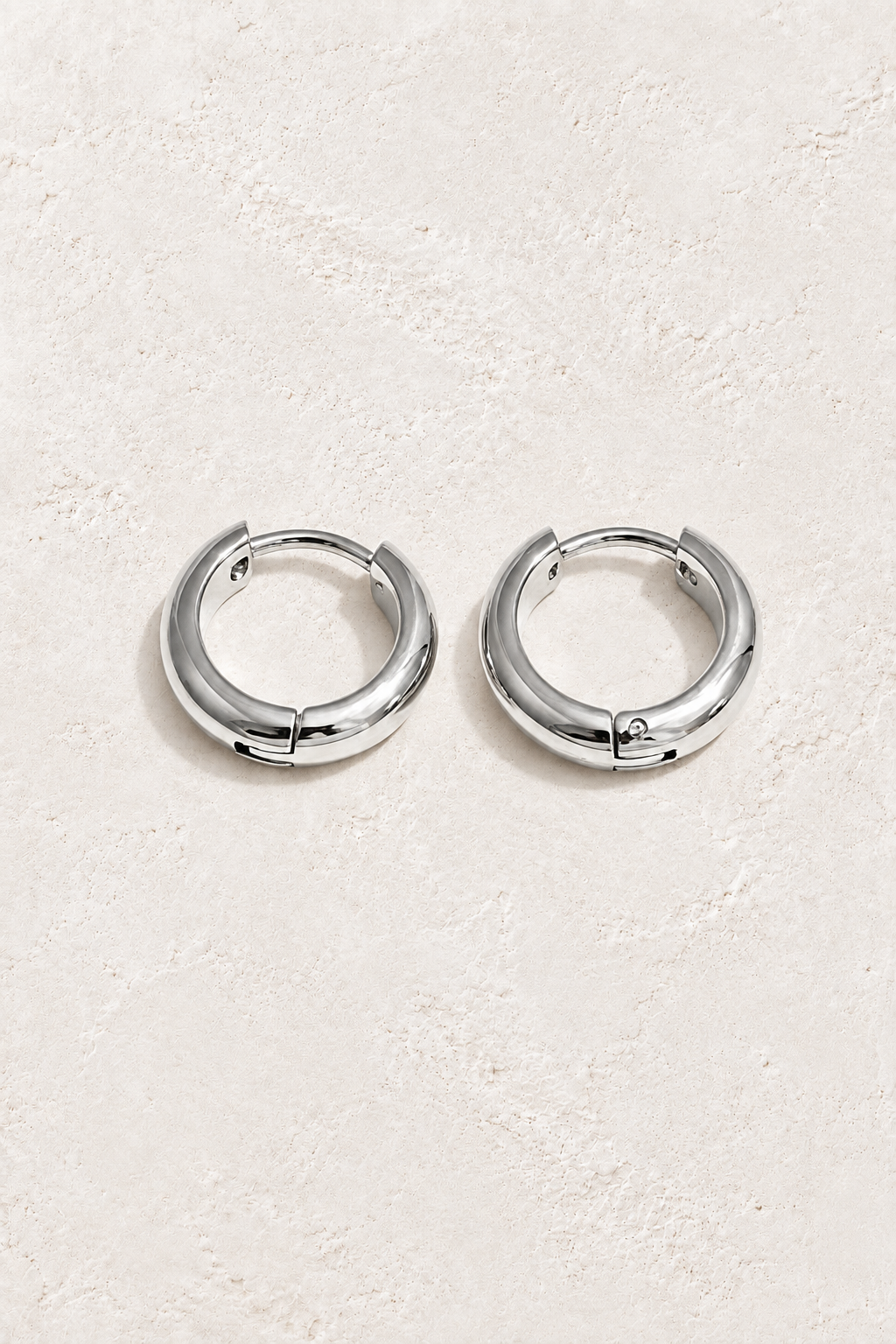 Classic Waterproof Hoop Earrings – Silver 12mm on Boho & Mala textured background