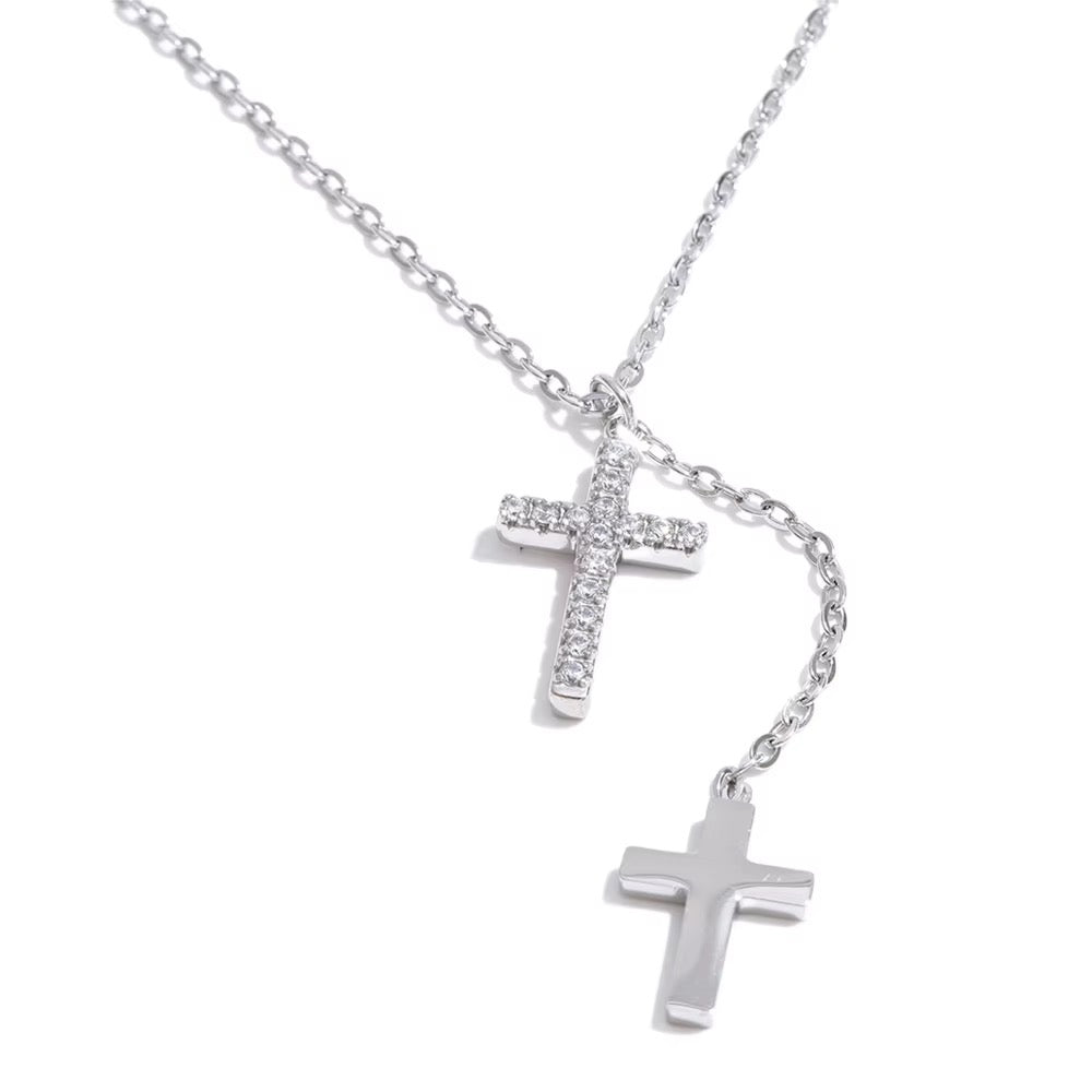 
                  
                    Silver double cross necklace original product photograph
                  
                