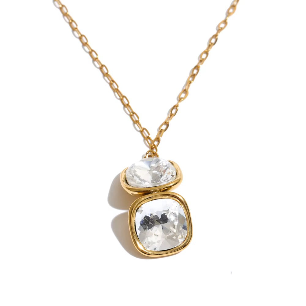 
                  
                    Gold double crystal pendant necklace original detail photograph
                  
                