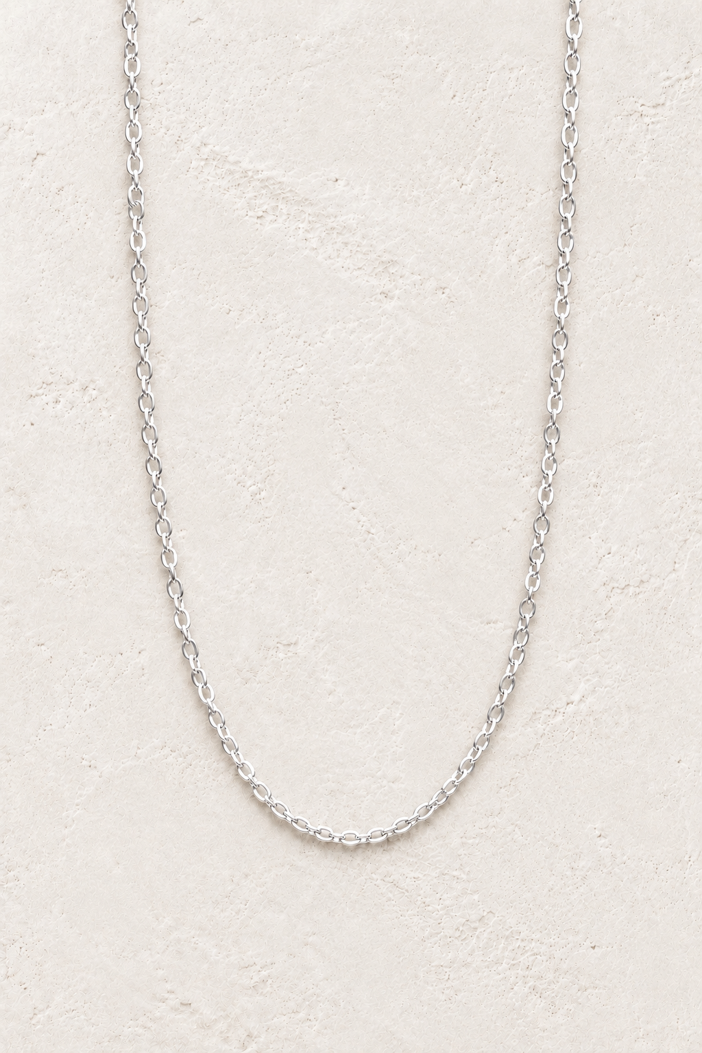 Elaria Silver Chain Necklace TF on the Boho & Mala cream stone hero background