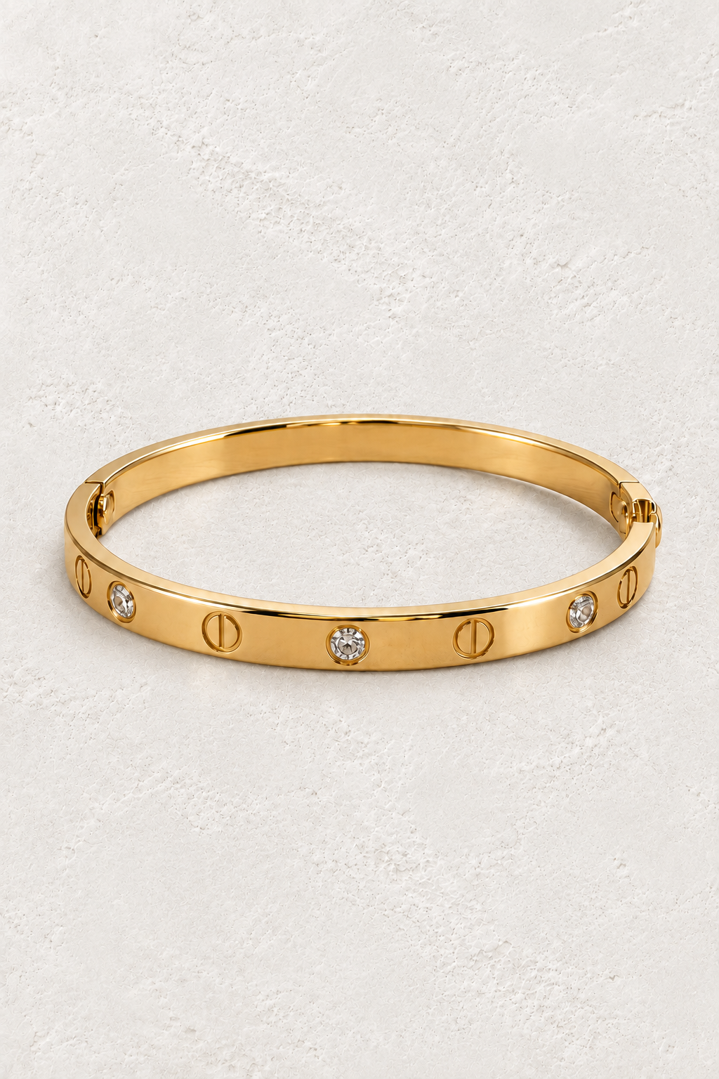 
                  
                    Elira Gold Row Bangle — approved off-white background 2:3 cover
                  
                