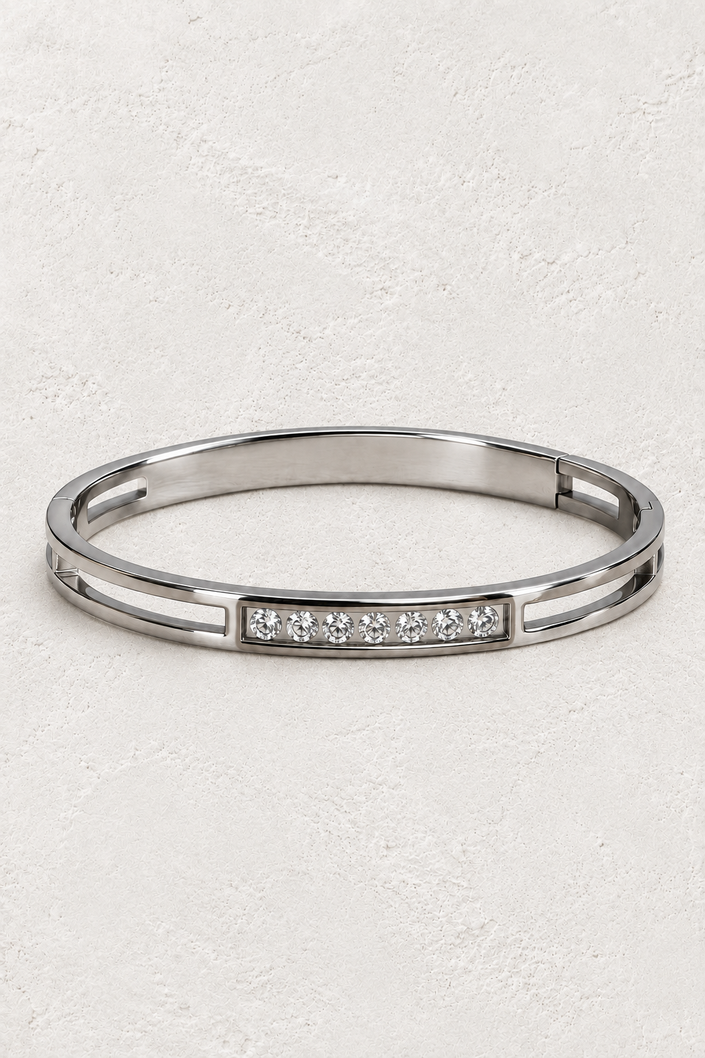 
                  
                    Elira Silver Double Row Crystal Bangle — approved off-white background 2:3 cover
                  
                