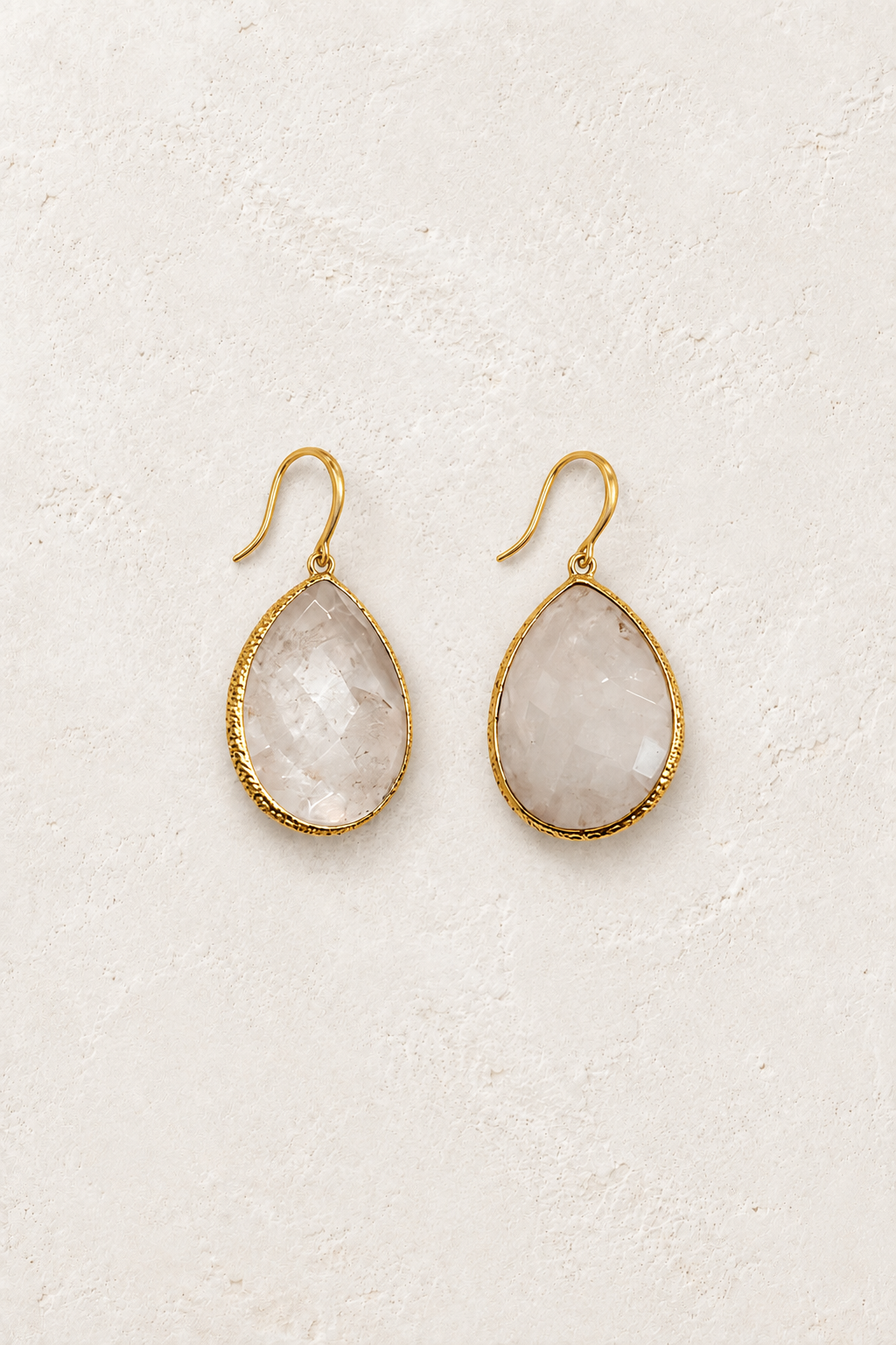 Elowyn Mily Quartz Teardrop Earrings ✨ on cream textured background