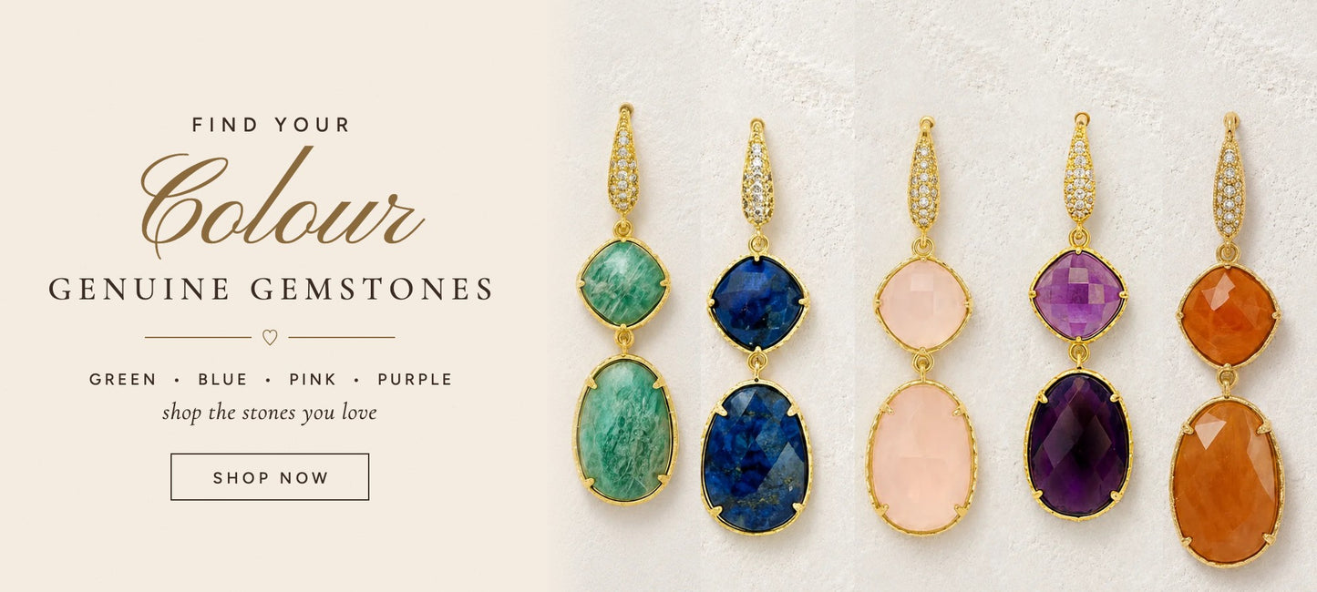 Find your colour – genuine gemstone earrings in amazonite, lapis lazuli, rose quartz, amethyst and sunstone