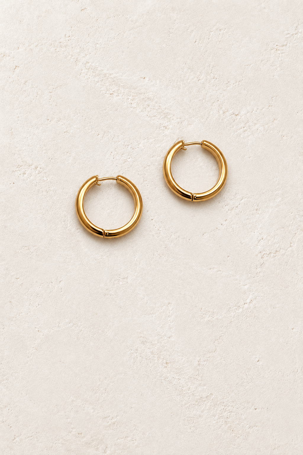 
                  
                    Gold 14mm – Slim Classic Waterproof Hoop Earrings on cream plaster background
                  
                