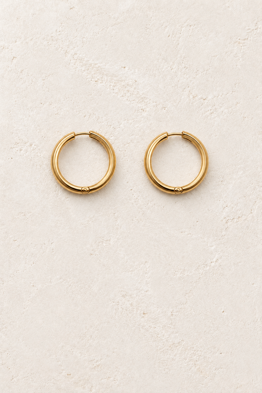 
                  
                    Gold 16mm – Slim Classic Waterproof Hoop Earrings on cream plaster background
                  
                
