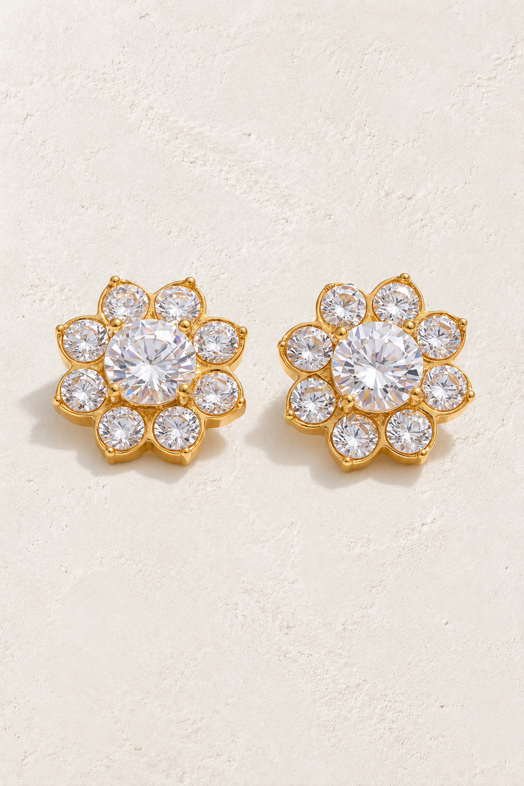 Gold Cubic Zirconia Flower Stud Earrings — original cream plaster hero