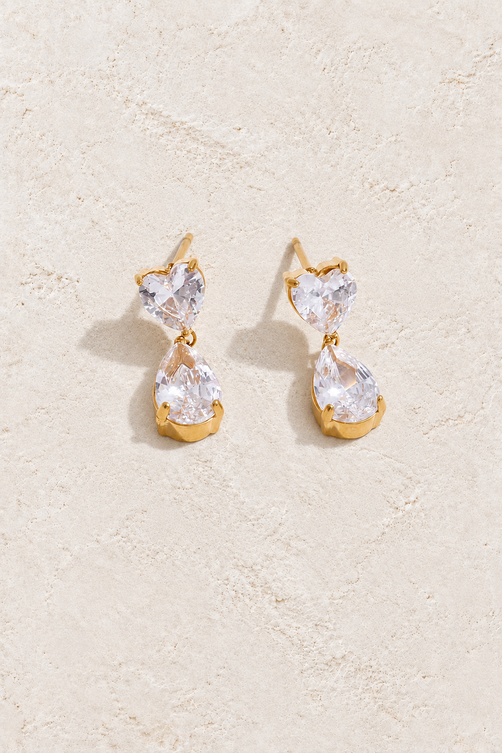 Gold Heart & Teardrop Crystal Earrings — hero