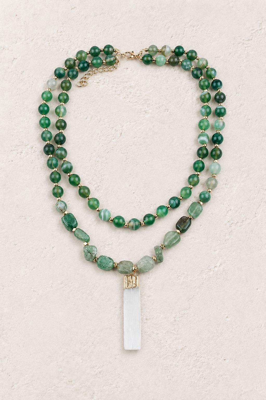 Boho & Mala Green Natural Beaded Double Tribal Stone Necklace – Boho & Mala gold necklace