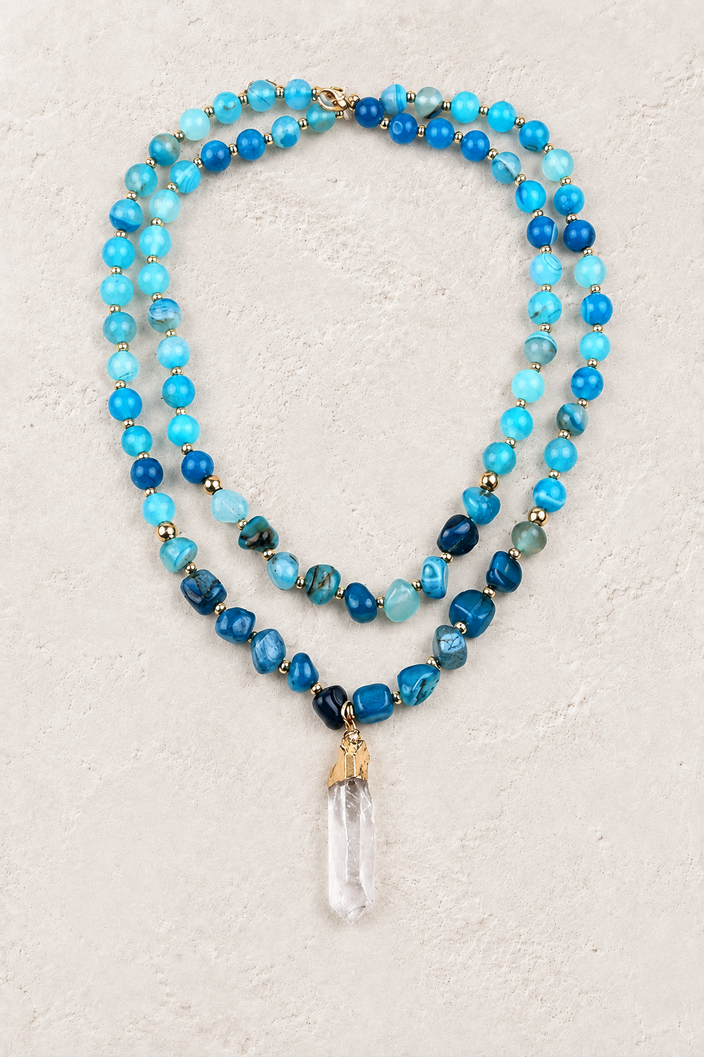 Boho & Mala Blue Natural Beaded Double Tribal Stone Necklace – Boho & Mala gold necklace