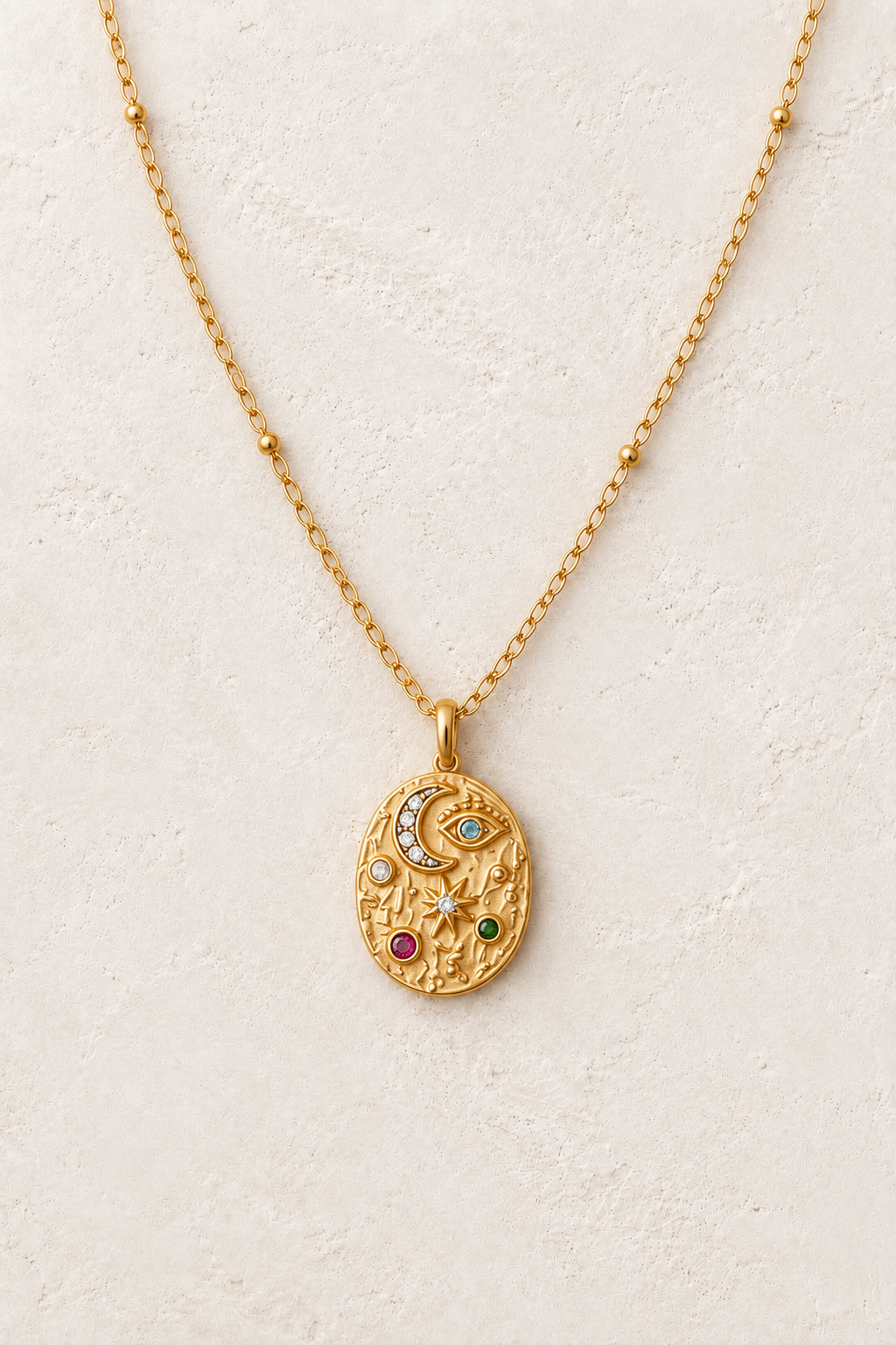 Celestial Amulet Waterproof Necklace – Boho & Mala gold necklace