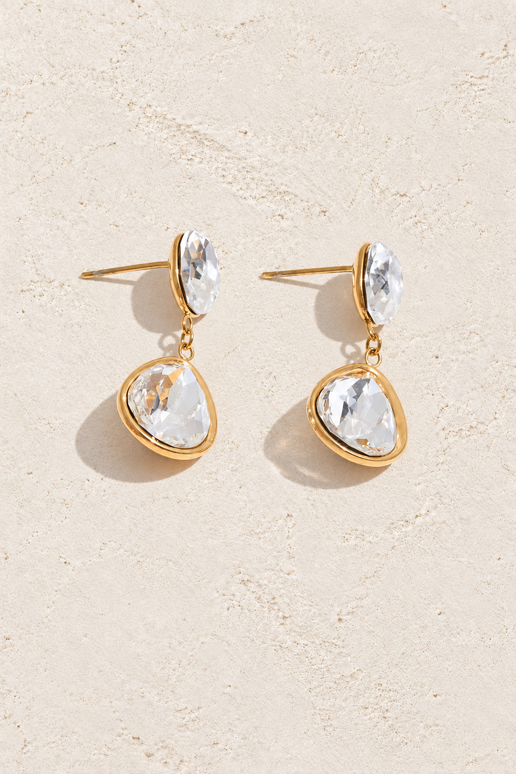 Gold Organic Clear Crystal Drop Earrings — hero