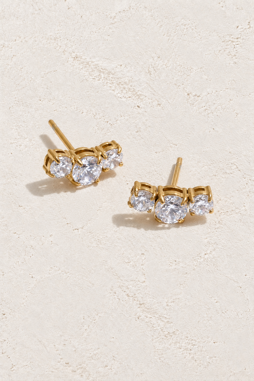 Gold Round Crystal Trio Stud Earrings — hero