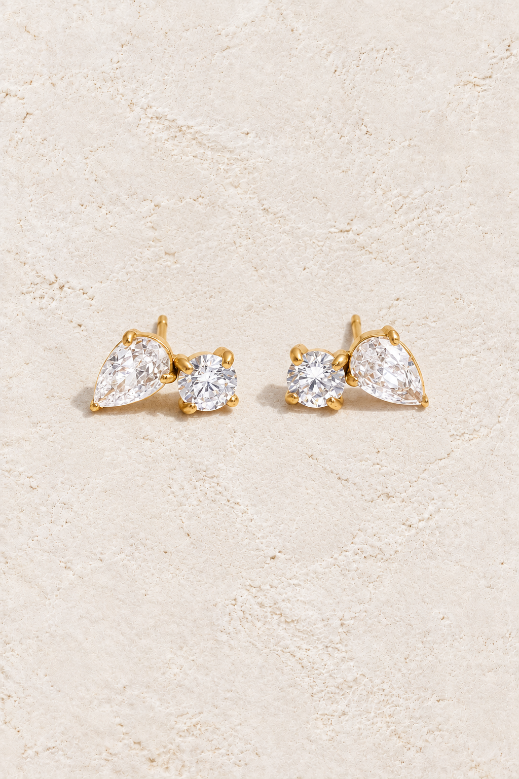 Gold Round & Pear Crystal Duo Stud Earrings — hero