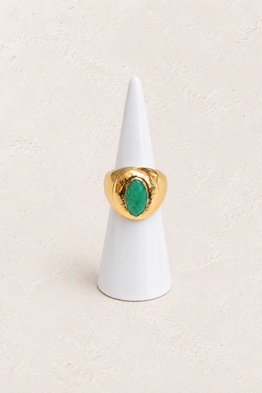 Green Jade Oval Adjustable Ring on cream plaster – Boho & Mala