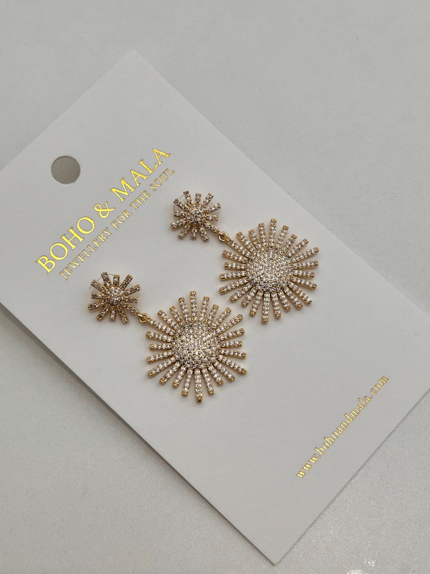 Helia Crystal Sunburst Drop Earrings – Gold original product photo