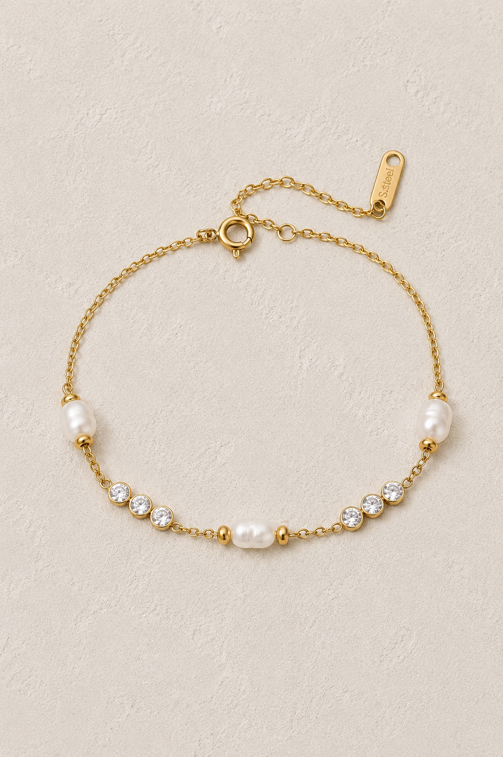 
                  
                    Perla Freshwater Pearl & Crystal Station Bracelet – waterproof gold bracelet by Boho & Mala
                  
                