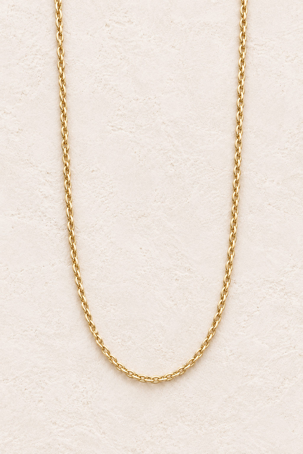 
                  
                    Isla Gold Thin Rope Chain Necklace on warm ivory textured background
                  
                