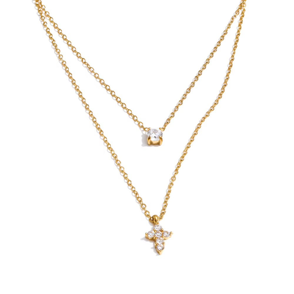
                  
                    Gold layered solitaire and cross necklace original product photo
                  
                