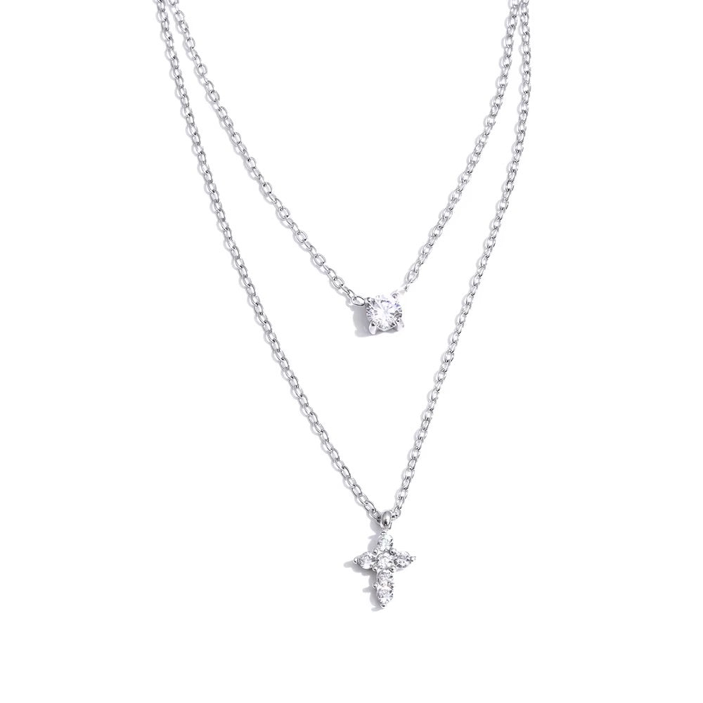 
                  
                    Silver layered solitaire and cross necklace original product photo
                  
                