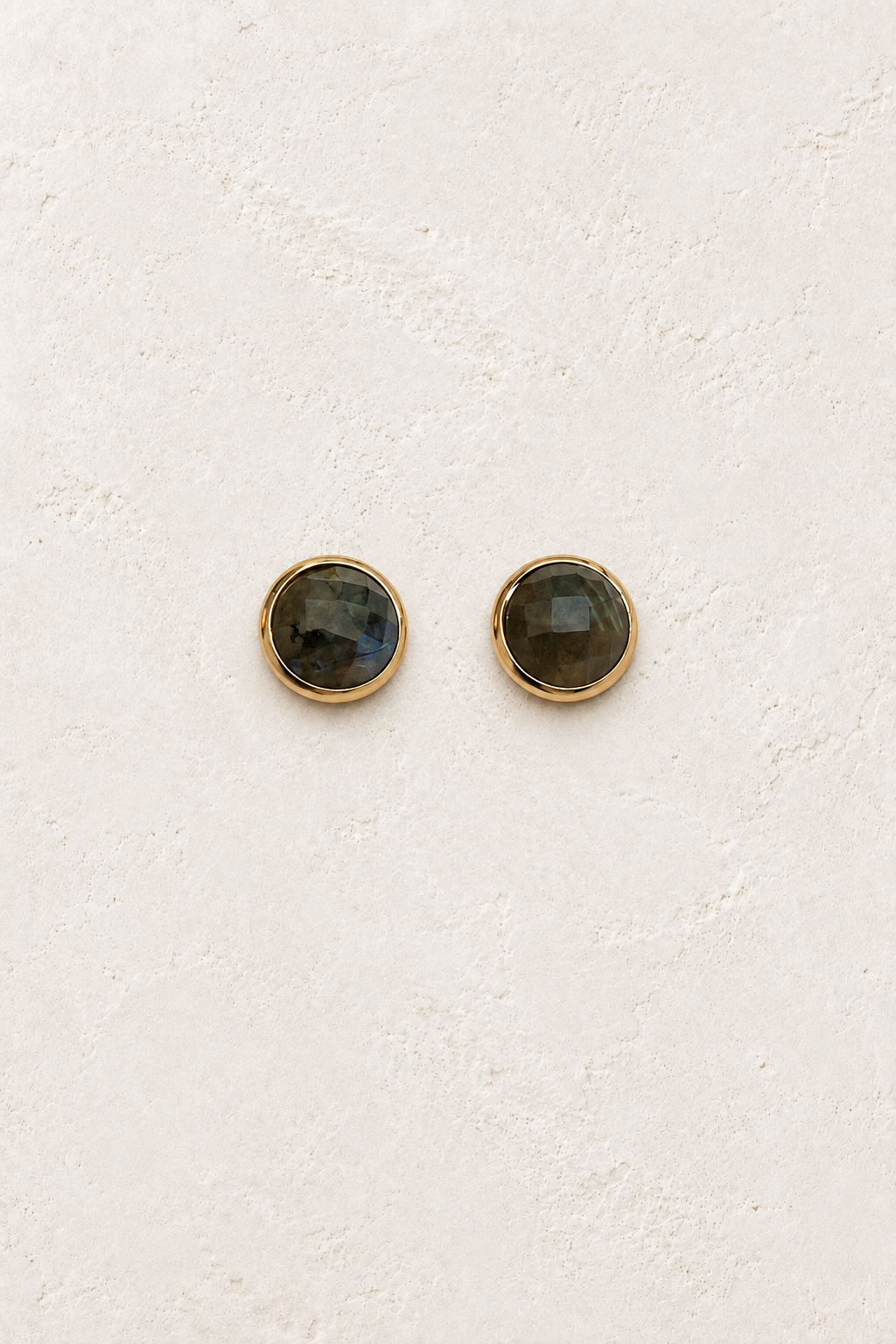 Liora Labradorite Facet Studs on cream textured background