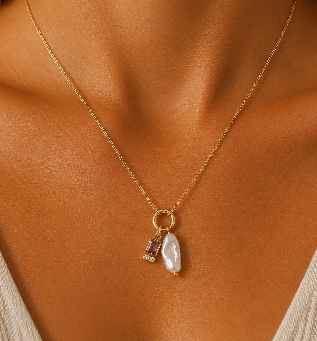 
                  
                    Marina Pearl February Birthstone Necklace – Amethyst Purple Waterproof & Tarnish-Free
                  
                