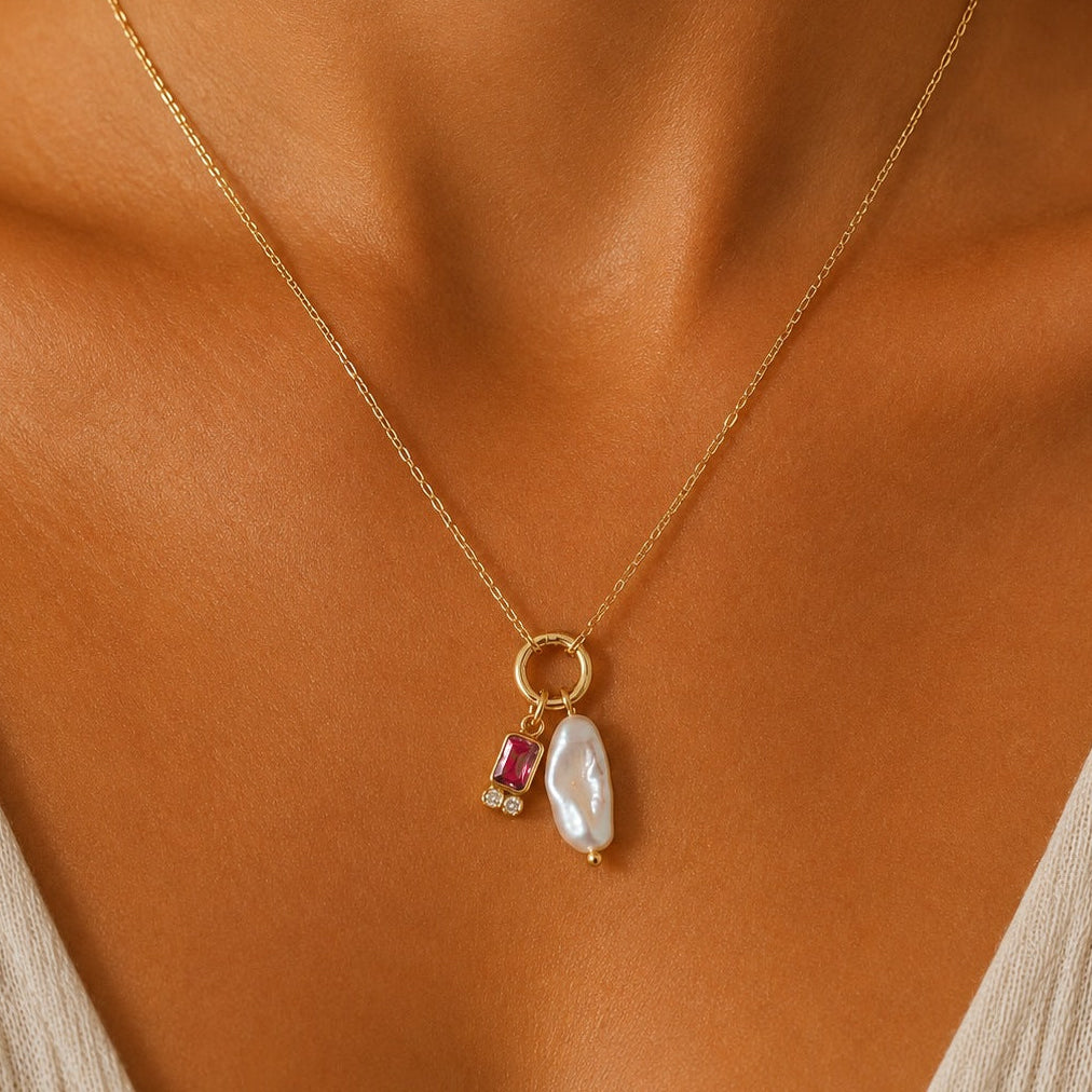 
                  
                    Marina Pearl July Birthstone Necklace – Ruby Red Waterproof & Tarnish-Free
                  
                