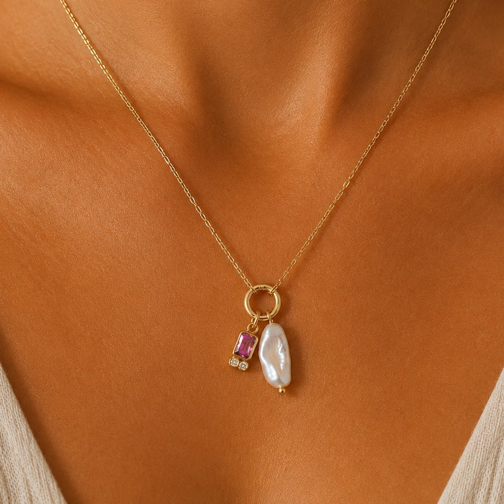 
                  
                    Marina Pearl October Birthstone Necklace – Pink Tourmaline Waterproof & Tarnish-Free
                  
                