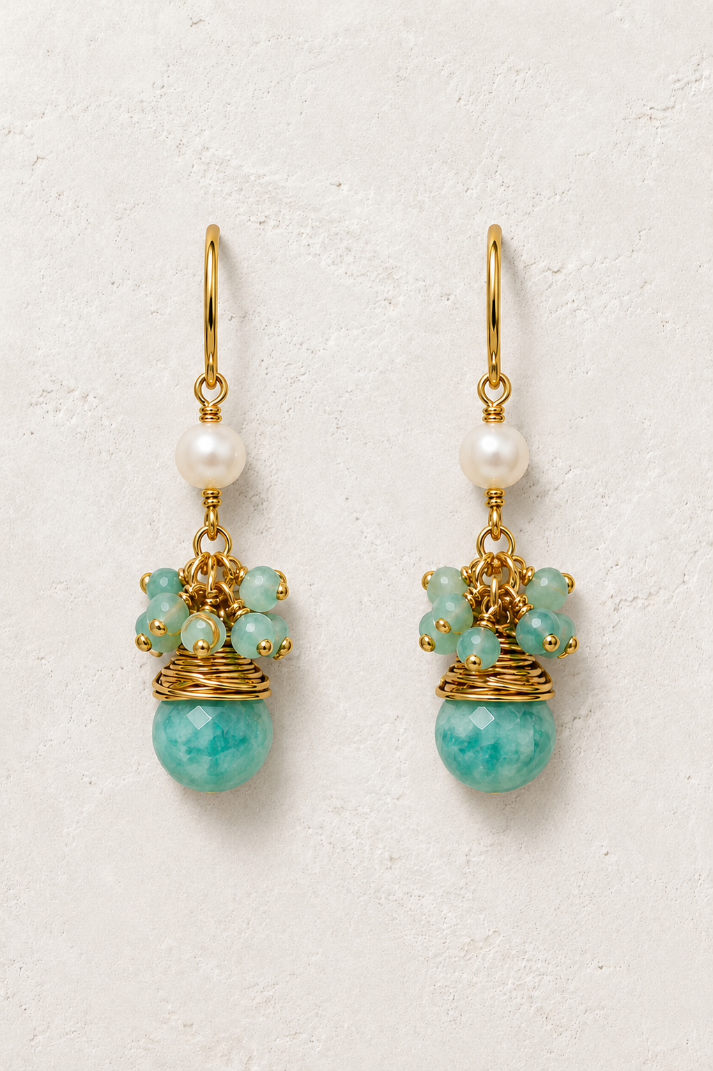 Maris Amazonite genuine gemstone and freshwater pearl earrings