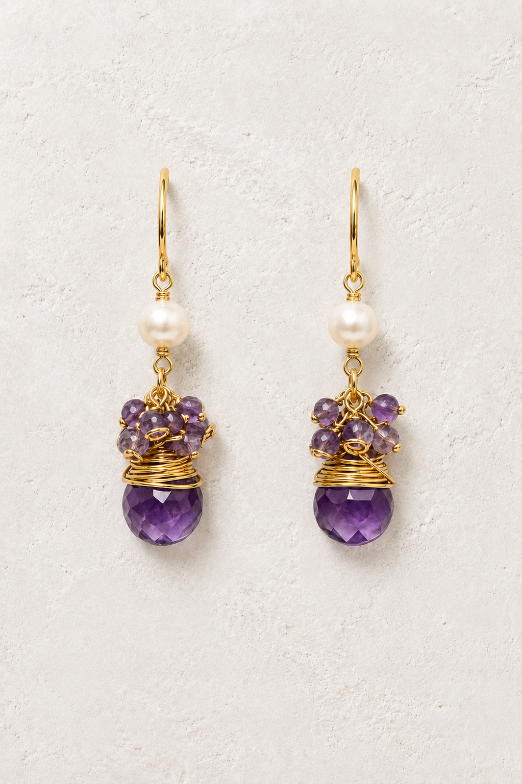 Maris Amethyst genuine gemstone and freshwater pearl earrings