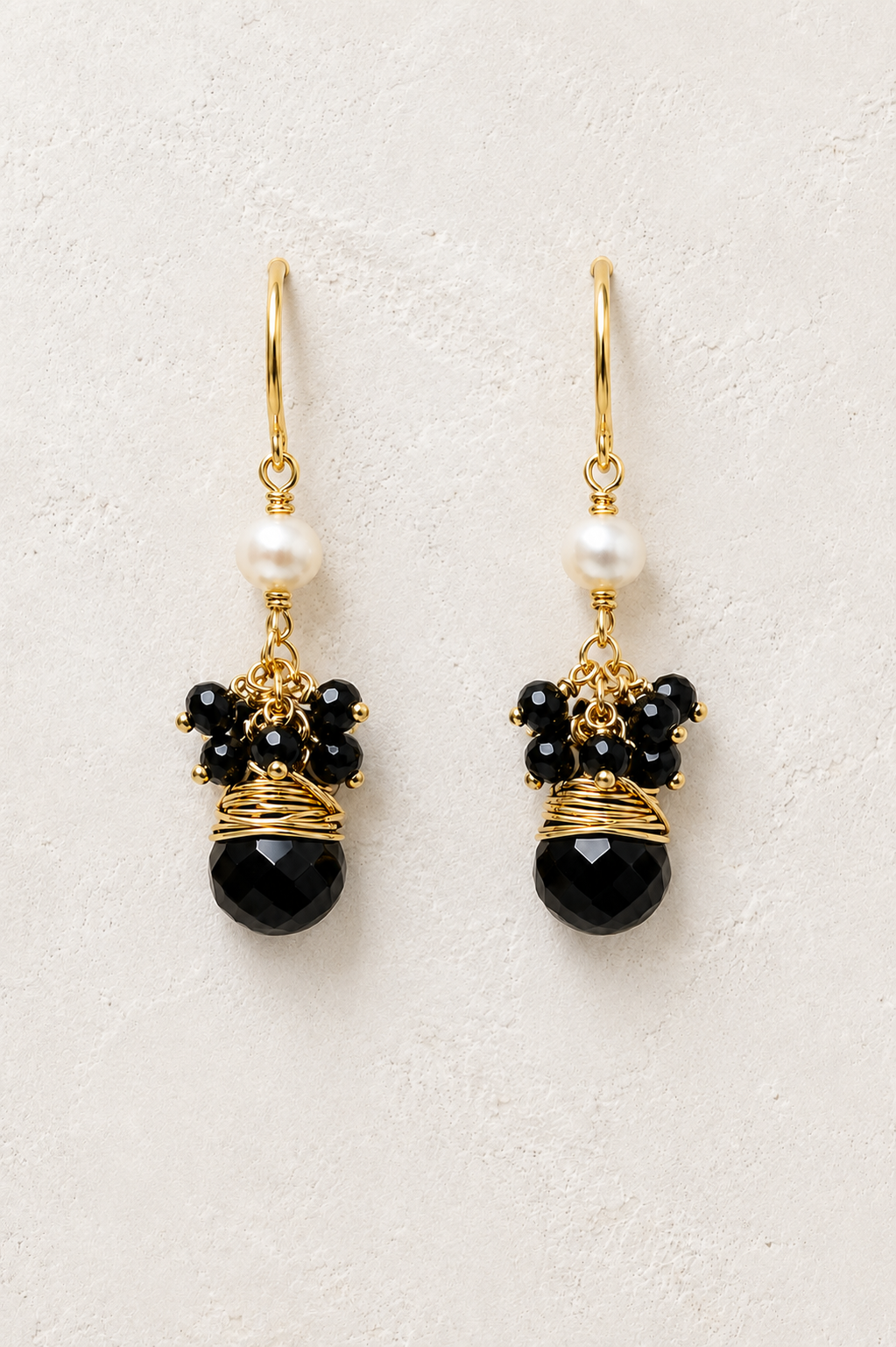 Maris Black Obsidian genuine gemstone and freshwater pearl earrings